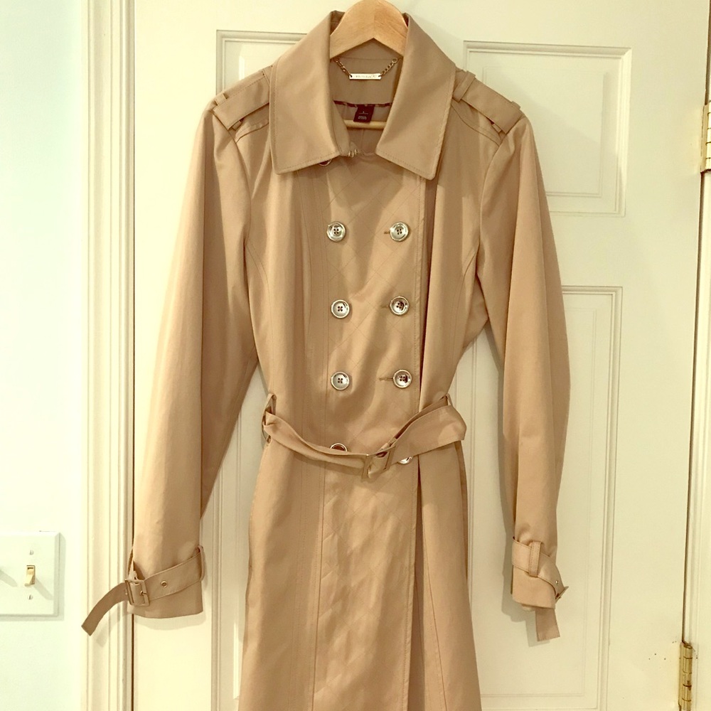 WHBM raincoat tan color with silver buttons size 8